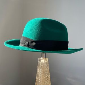 Vintage Hats in the Belfry Wool Emerald Fedora Hat